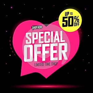 Special Offer, Sale 50% off, speech bubble banner discount tag design template, vector illustration