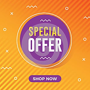 Special offer sale banner with abstract memphis background