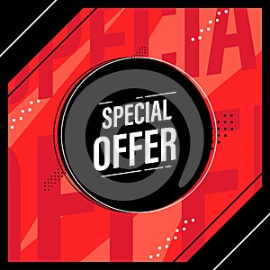 Special offer sale banner template, promotion sign on red background