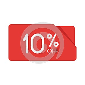 Special offer sale red rectangle origami tag. Discount 10 percent offer price label, symbol for advertising campaign in retail, sa