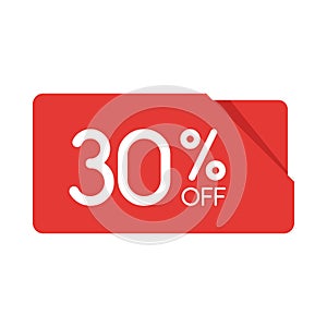 Special offer sale red rectangle origami tag. Discount 30 percent offer price label, symbol for advertising campaign in retail, sa
