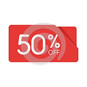 Special offer sale red rectangle origami tag. Discount 50 percent offer price label, symbol for advertising campaign in retail, sa