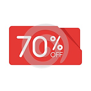 Special offer sale red rectangle origami tag. Discount 70 percent offer price label, symbol for advertising campaign in retail, sa