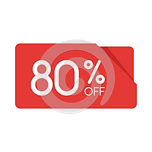 Special offer sale red rectangle origami tag. Discount 80 percent offer price label, symbol for advertising campaign in retail, sa