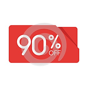 Special offer sale red rectangle origami tag. Discount 90 percent offer price label, symbol for advertising campaign in retail, sa