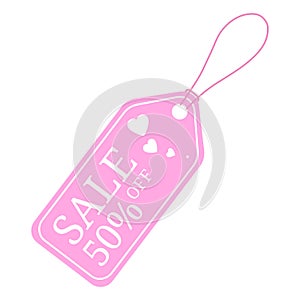 Special offer sale tag discount for Valentines Day. 50% OFF Sale Discount Banner. Special offer price signs. Sale Pink Label