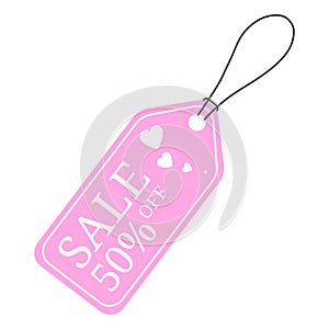 Special offer sale tag discount for Valentines Day. 50% OFF Sale Discount Banner. Special offer price signs. Sale Pink Label