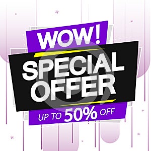 Special Offer, sale up to 50% off, discount banner design template, promotion tag, app icon, vector illustration