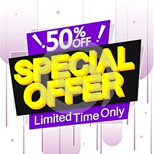 Special Offer, sale up to 50% off, discount banner design template, promotion tag, app icon, vector illustration