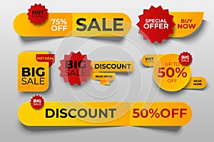 Special offer tag collection, set of banner elements for website and advertising. Discount label design, sale web coupons. Vector