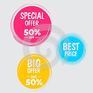 Special offer tag design, best price, big offer save, colorful eps