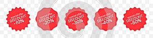 Special offer tags collection. Set of red discount labels with shadow. Sale banners with percent