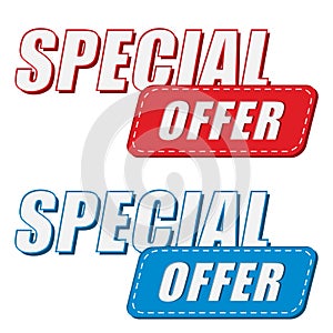 Special offer in two colors labels, flat design