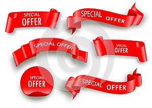 Special offer vector ribbon.Red scroll. Banner sale tag.