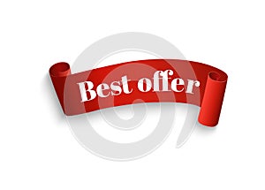 Special offer vector ribbon.Red scroll. Banner sale tag. Market special offer discount.