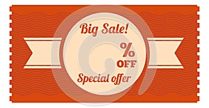 Special offer vintage coupon. Retro sale ticket
