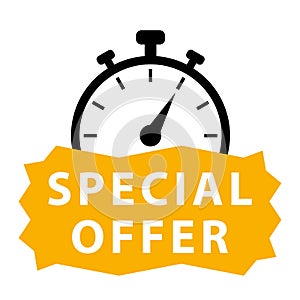Special offer. Yellow and black vector icon with chronometer.