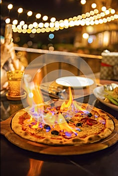 Special pizza topping, hot on fire