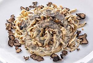 A special plate of homemade tagliatelle with truffles