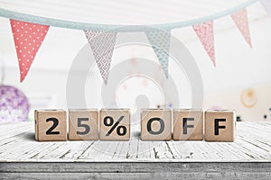 Special price 25 percent off promotion sign