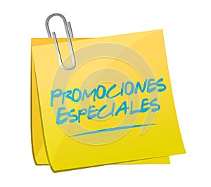 special promotions in Spanish memo sign concept