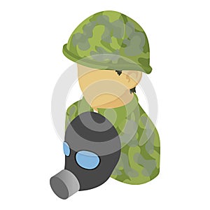 Special protection icon isometric vector. Military man in helmet and gas mask