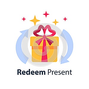 Special reward, prize giveaway, loyalty present, incentive or perks, bonus program