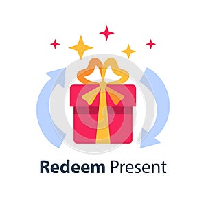 Special reward, prize giveaway, loyalty present, incentive or perks, bonus program