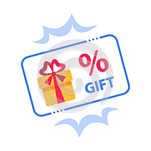 Special reward, prize giveaway, loyalty present, percentage sign, incentive or perks, bonus program