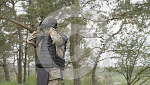 Special sapper soldier puts out his helmet in field