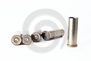 .38 special shell casings isolated on white background photo