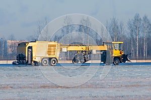 Special snow blower machine for cleaning taxiways and airport runways