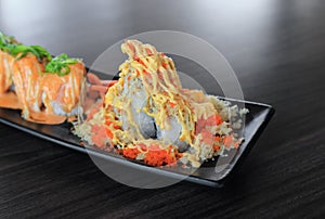 Special sushi with crispy tempura flour and flying fish roe - Japanese food recipe