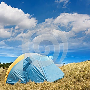 Special tent set on the grassland of high mountain.