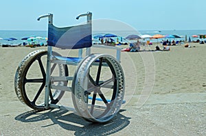 Special wheelchair to move around on the sand