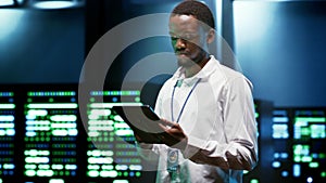 Specialist checking data center security