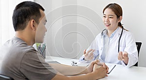 Specialist doctors advise and examine the history of patients in a direct health room at a modern hospital