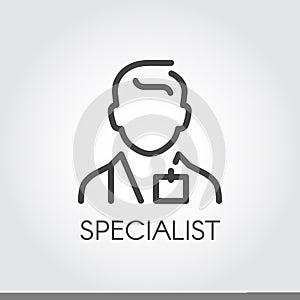Z zdravotné vedy lekár konzultant načrtnúť ikona. portrét samec. povolania z pomáhame označenie organizácie alebo inštitúcie 