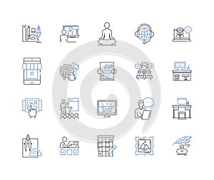 Specialist line icons collection. Expert, Skilled, Proficient, Masterful, Trained, Talented, Experienced vector and photo