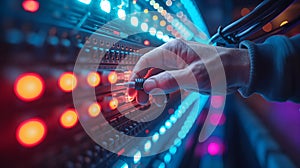 IT specialist in the server room working at connectivity