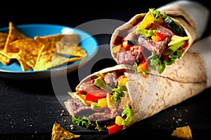 Speciality tortilla wraps with entrecote beef