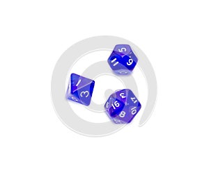 Specialized polyhedral dice on a light background