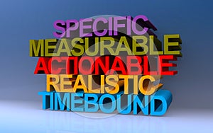 specific measurable actionable realistic timebound on blue photo