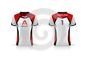 Specification Soccer Sport , Esport Gaming T Shirt Jersey template. mock up uniform . Vector Illustration photo