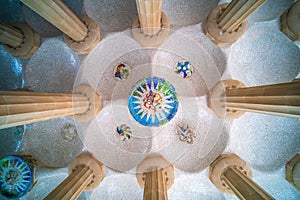 Specifications of the famous Park Guell's ceilling decorations in Barcelona
