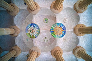 Specifications of the famous Park Guell's ceilling decorations in Barcelona