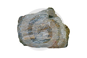 Specimen of gneiss and schist rock isolated on a white background. metamorphic rock.