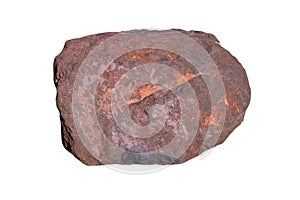 Specimen natural rock hematite, iron ore mineral stone isolated on white background