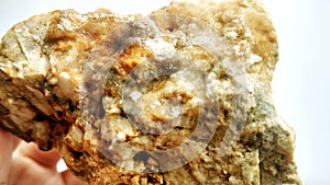 Speciment geological collection rocks and mineral from quartz limetstone