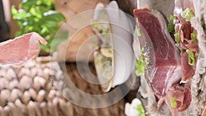 speck. Salo smoked. Traditional meat food in the North of Italy, Trentino and the Alps. High quality 4k footage